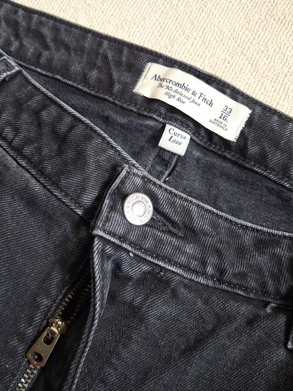 a&f ♡ curve love 90s relaxed high rise black jeans 33 16 long abercrombie - Picture 3 of 7